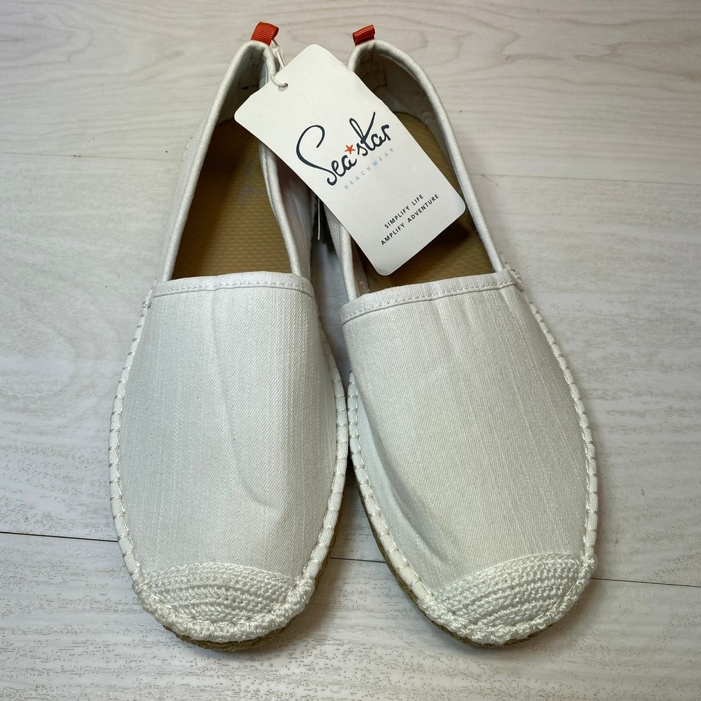 Sea Star Womens 11 Beachcomber Espadrille Slip On White Denim Jute Sole WBC036